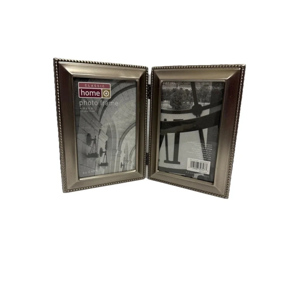 Classic‎ Home by Carr Champagne Silver Beaded 4x6 Double Hinged Picture Frame